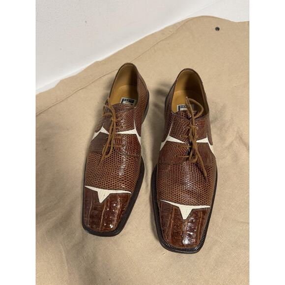 David Eden Dress Shoes Mens Size 9 Brown White Genuine Crocodile Leather Oxford main image 11